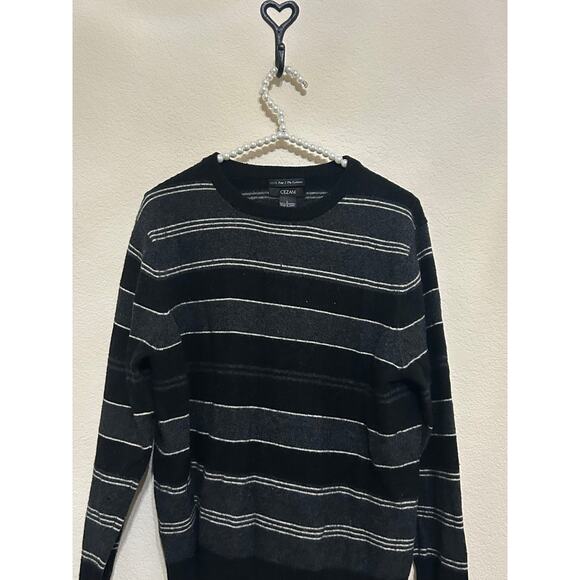 Cezani Cashmere Sweater Men's Size Large 2 Ply Neutral Striped Pullover Top - Picture 2 of 8